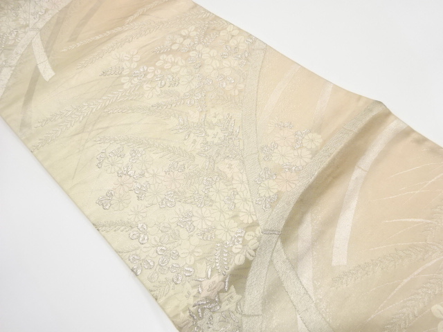 JAPANESE KIMONO / ANTIQUE FUKURO OBI / SILK / WOVEN AUTUMN FLOWERS